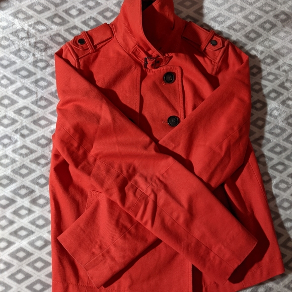 Gap Red Orange Cotton Peacoat size small with black buttons and buckle at neck - Picture 13 of 16